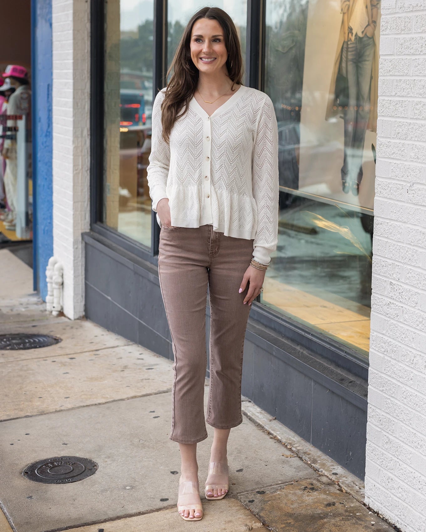 Pointelle Peplum Cardigan