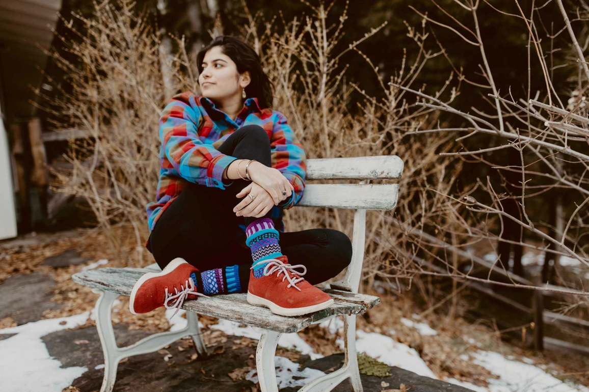 Raspberry Mismatched Crew Socks