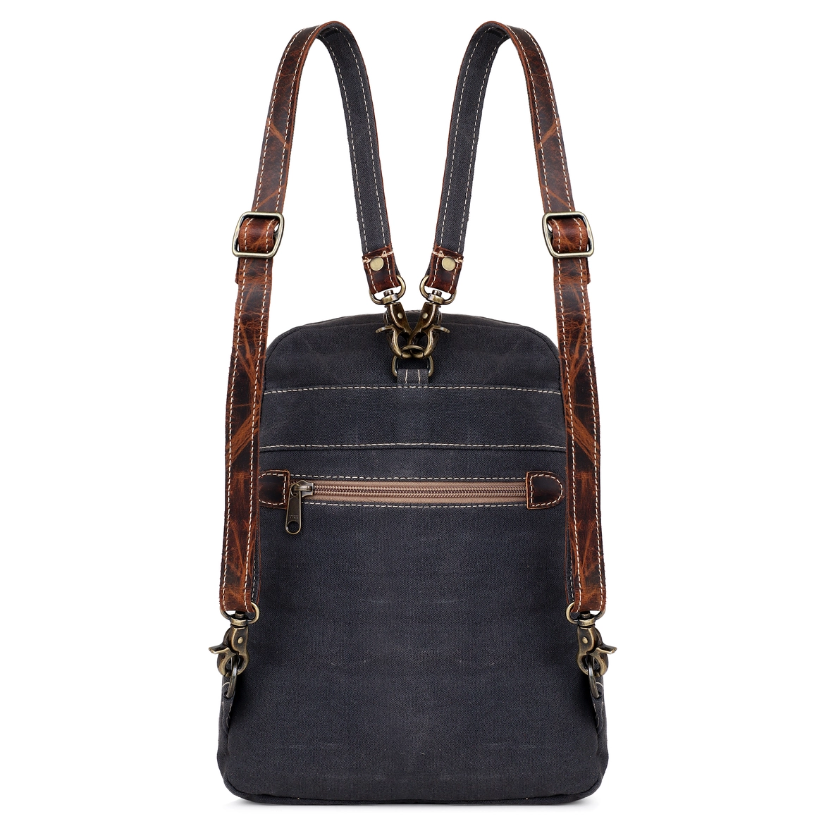 Black/White Canvas + Leather Backpack