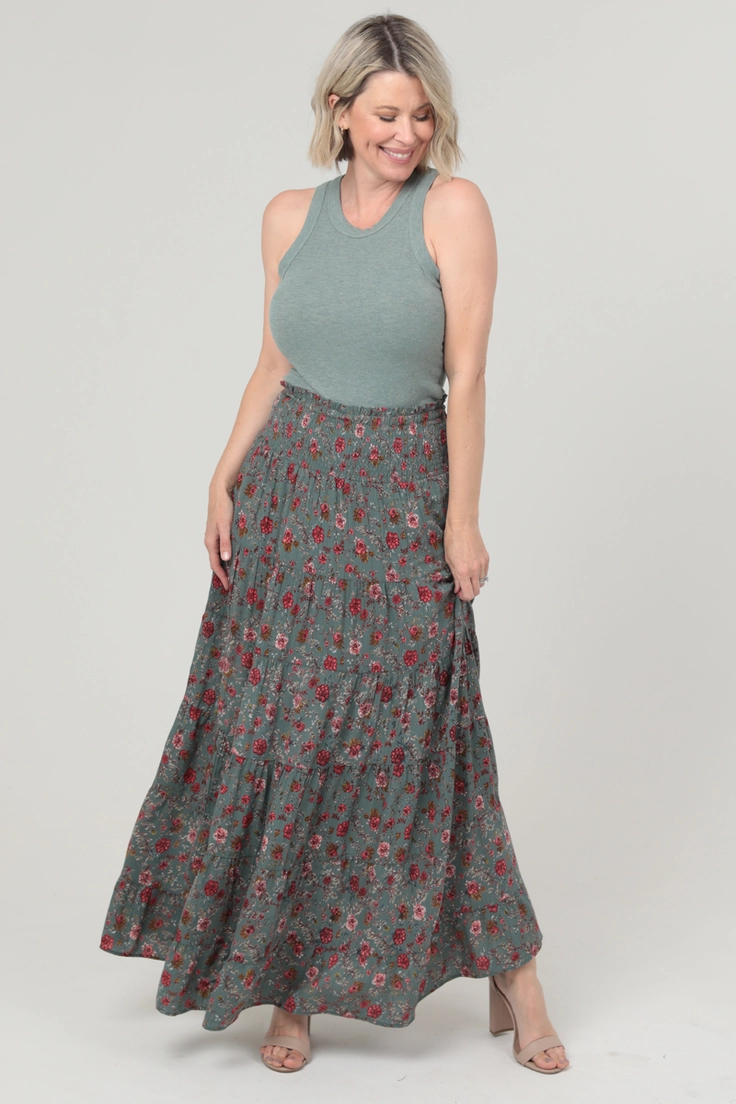 A Line Floral Print Maxi Skirt