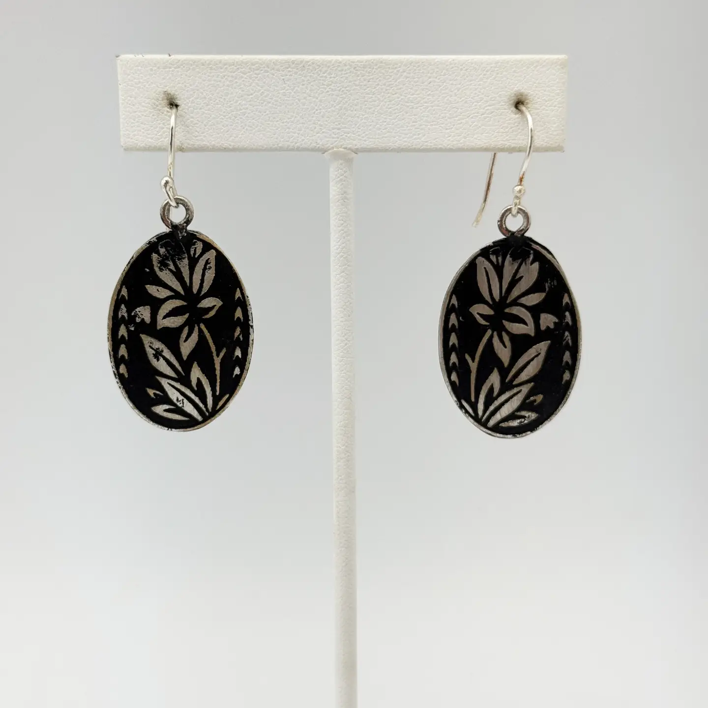 Black Floral Patina Earrings
