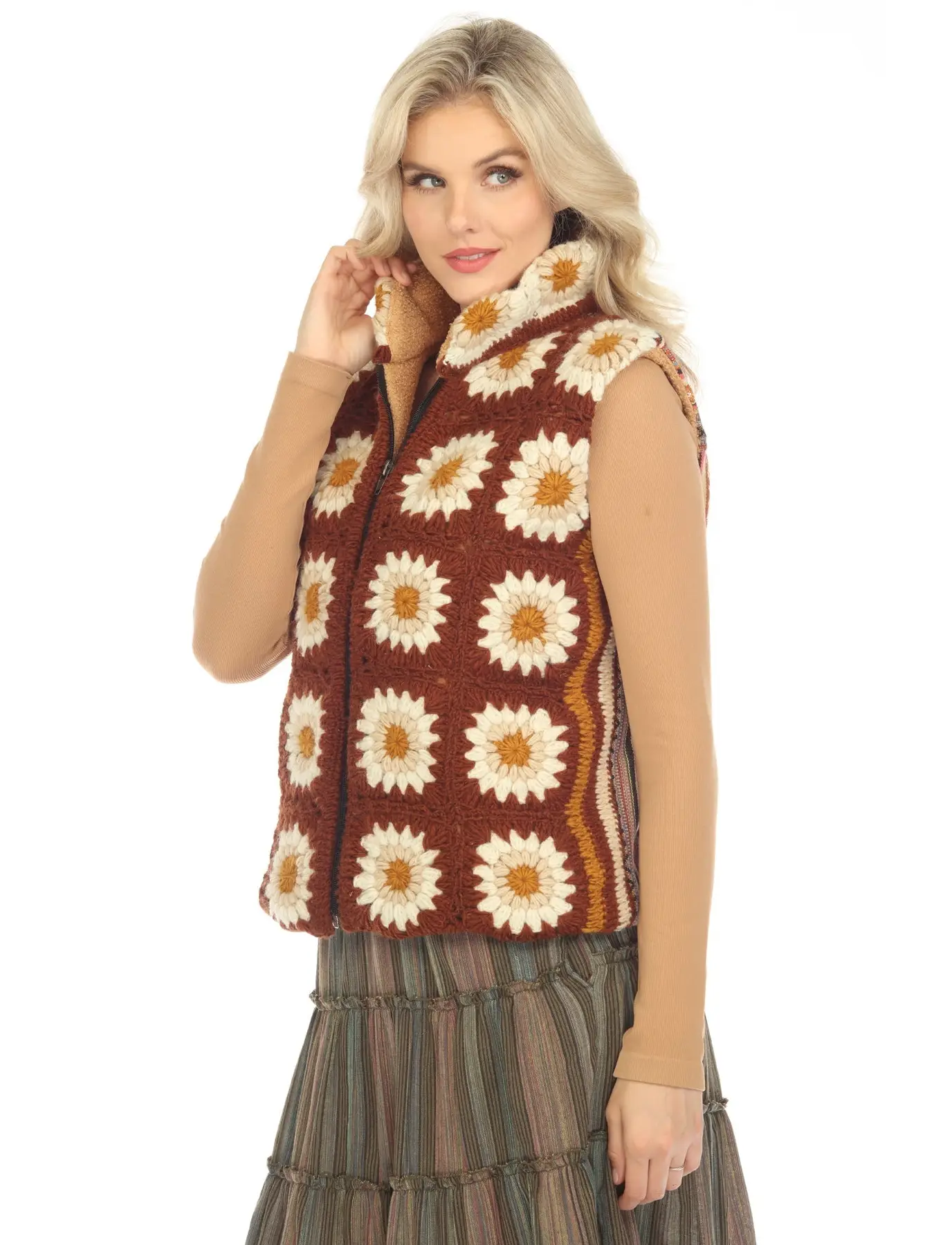 Flower Granny Square Fleece Lined Vest