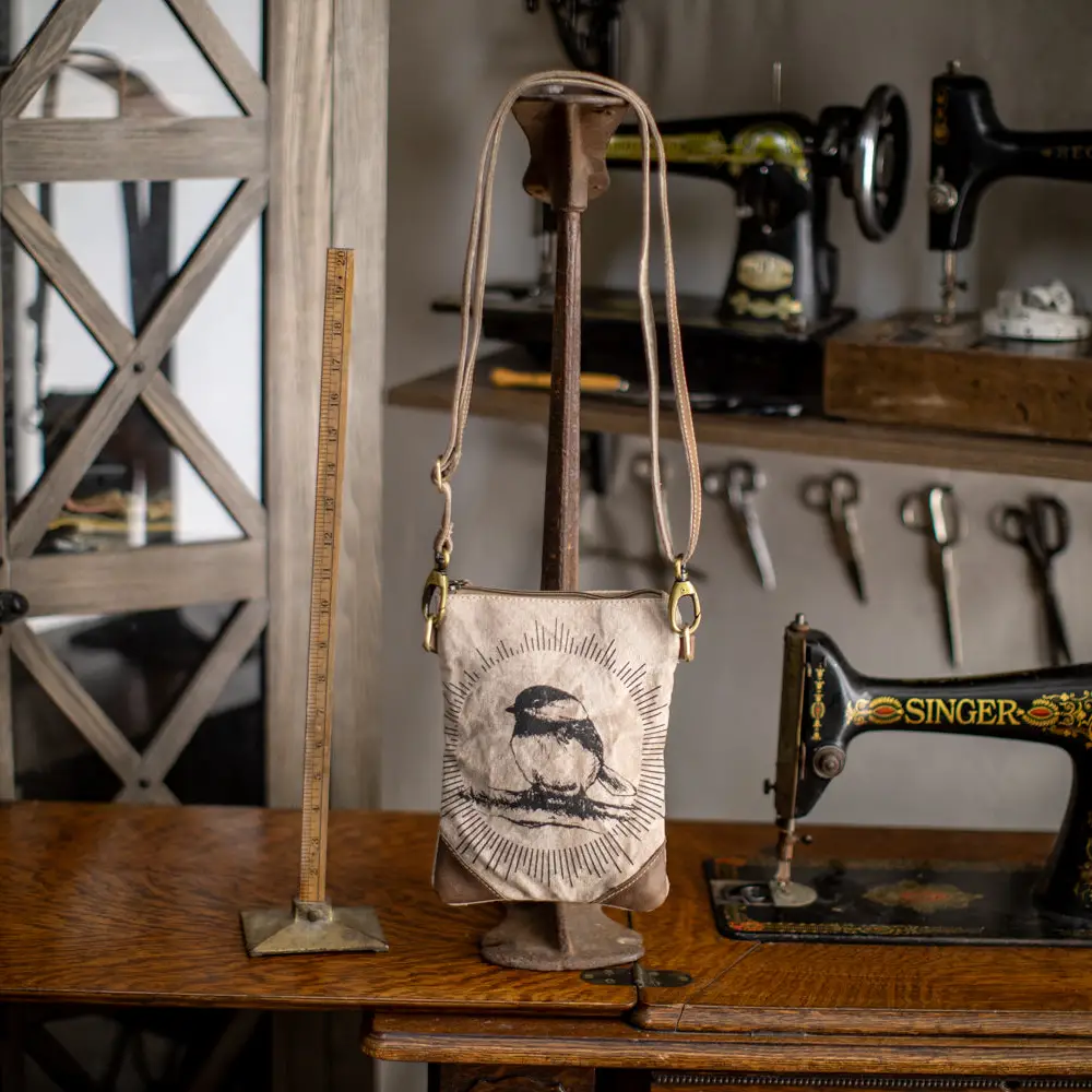 Chickadee Sunshine Upcycled Canvas Small Sling Bag