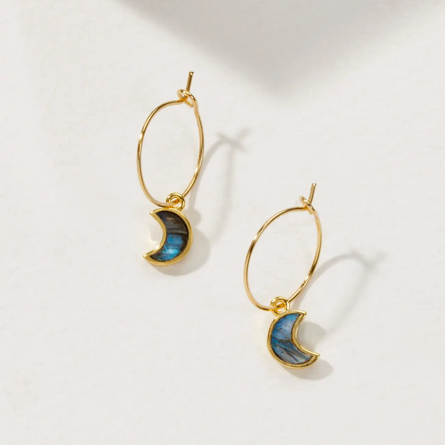 Crescent Moon Mini Hoop Earrings Labradorite