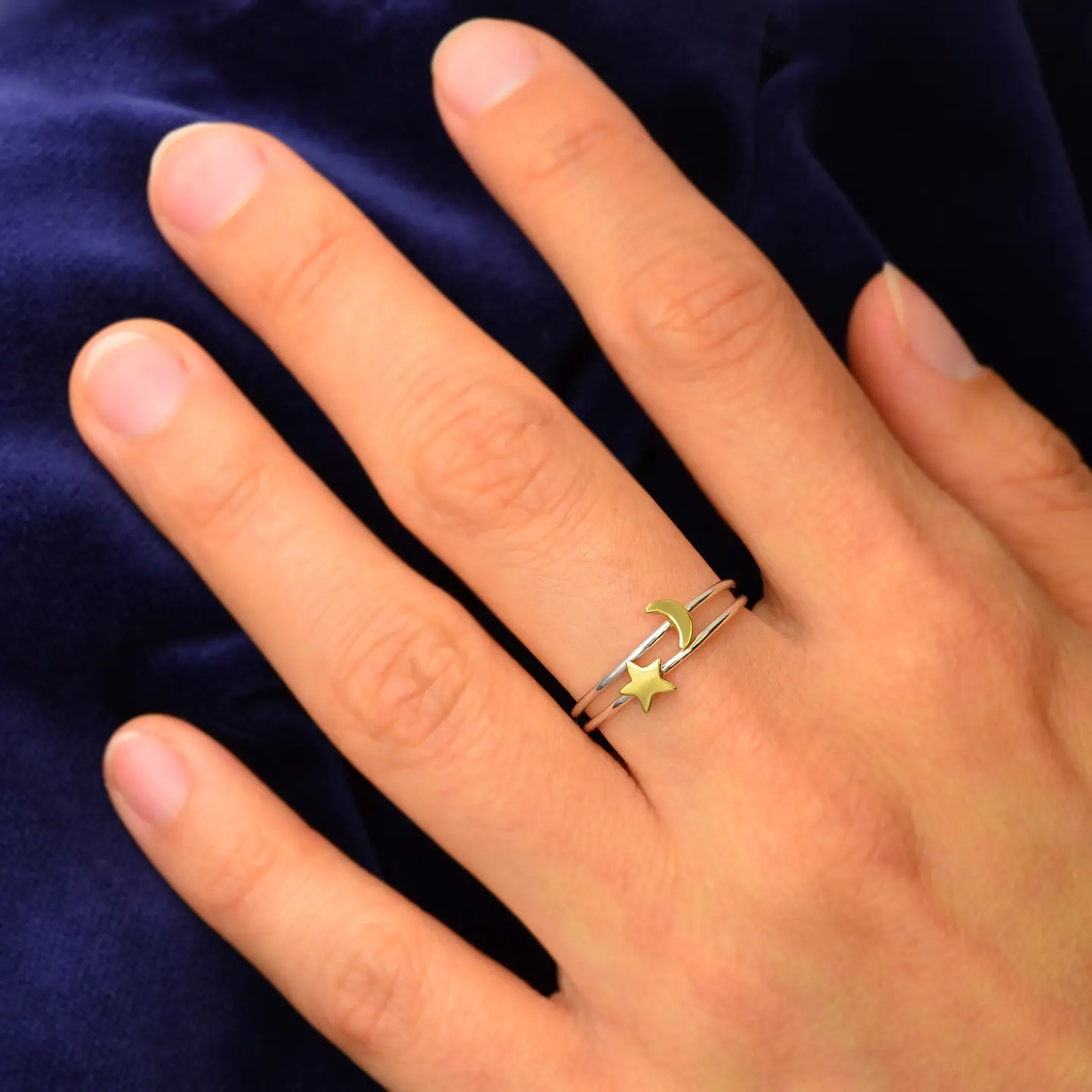 Moon + Star Sterling Ring Set