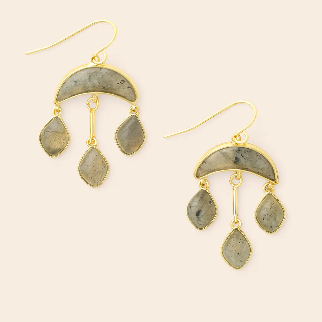 Stone Crescent Drop Earrings - Labradorite