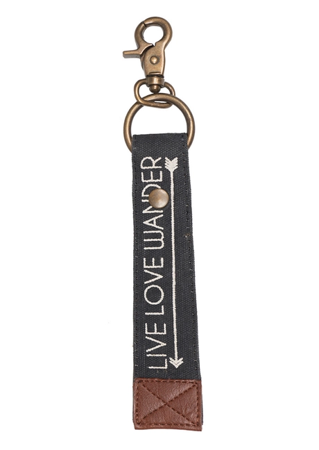 Up-Cycled Canvas Live Love Wander Key Fob