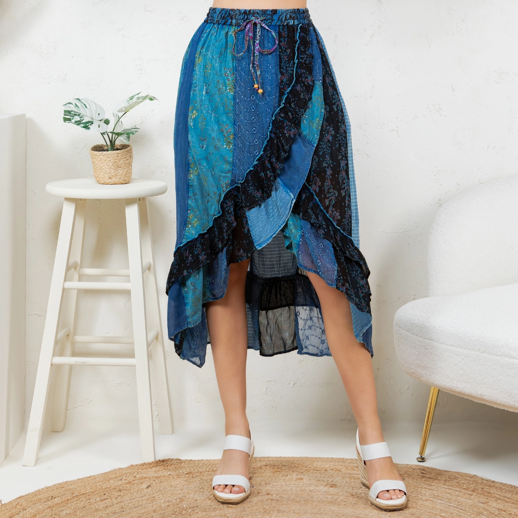 Ruffle Faux Wrap Midi Skirt