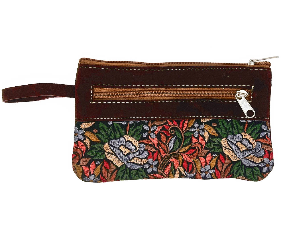Embroidered Floral Suede Wristlet