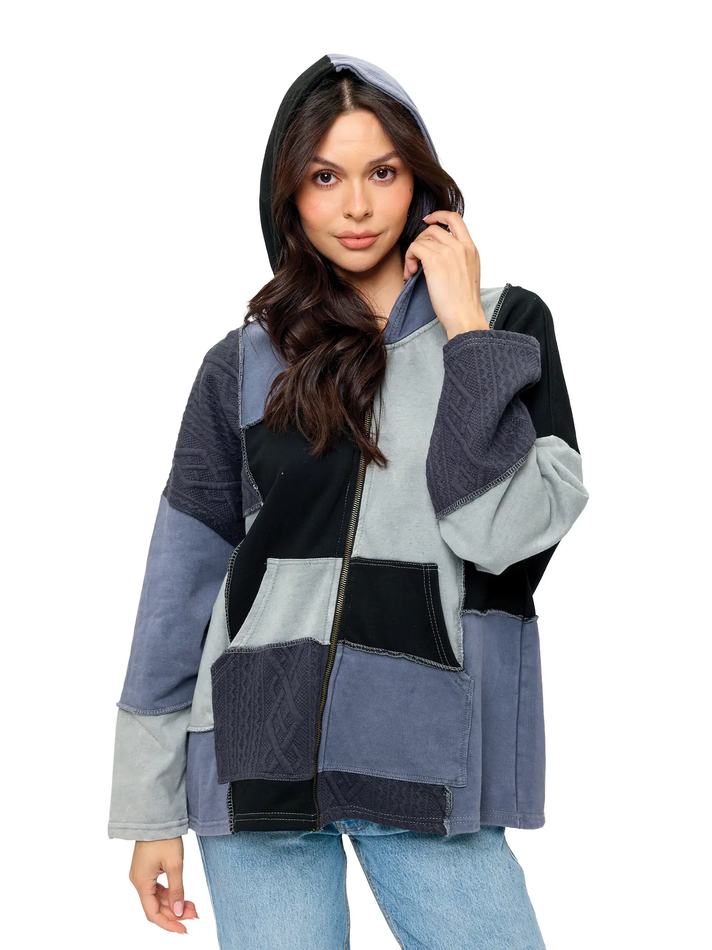 Zip Up Colorblock Patchwork Jacket