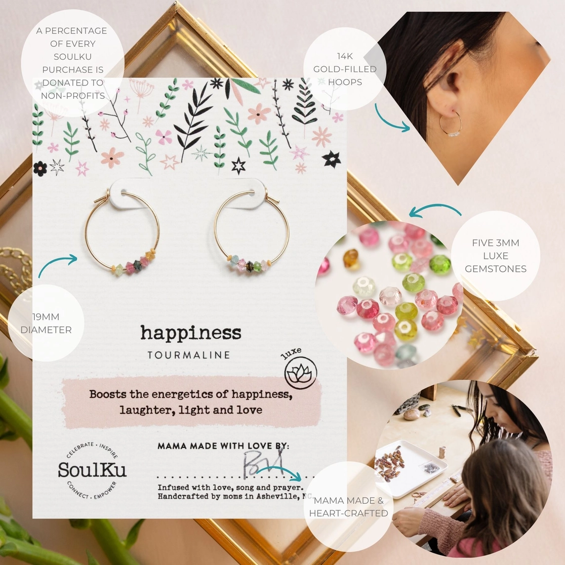 Rainbow Tourmaline Hoop Earrings for Happiness