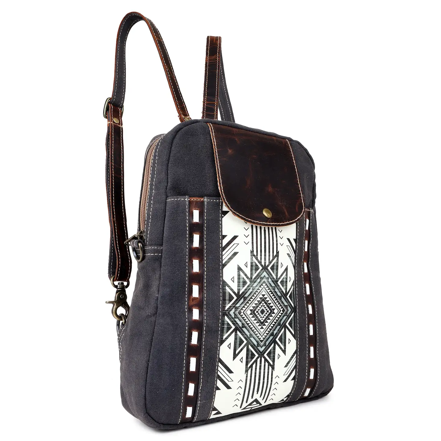 Black/White Canvas + Leather Backpack