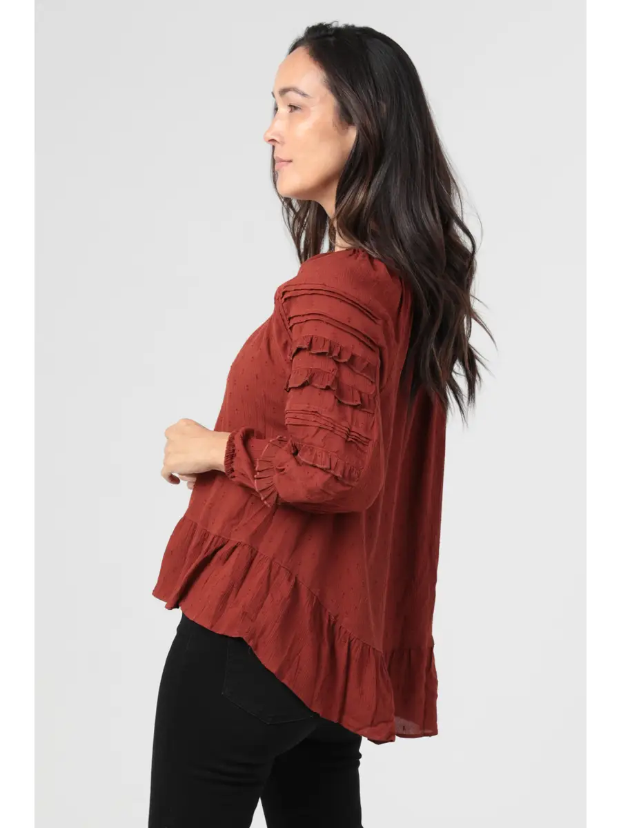 Swiss Dot Ruffle Sleeve Top