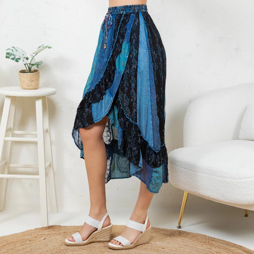 Ruffle Faux Wrap Midi Skirt