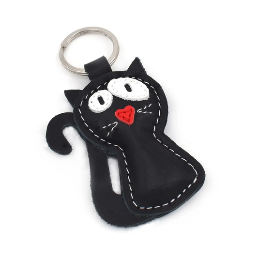 Black Cat Leather Keychain