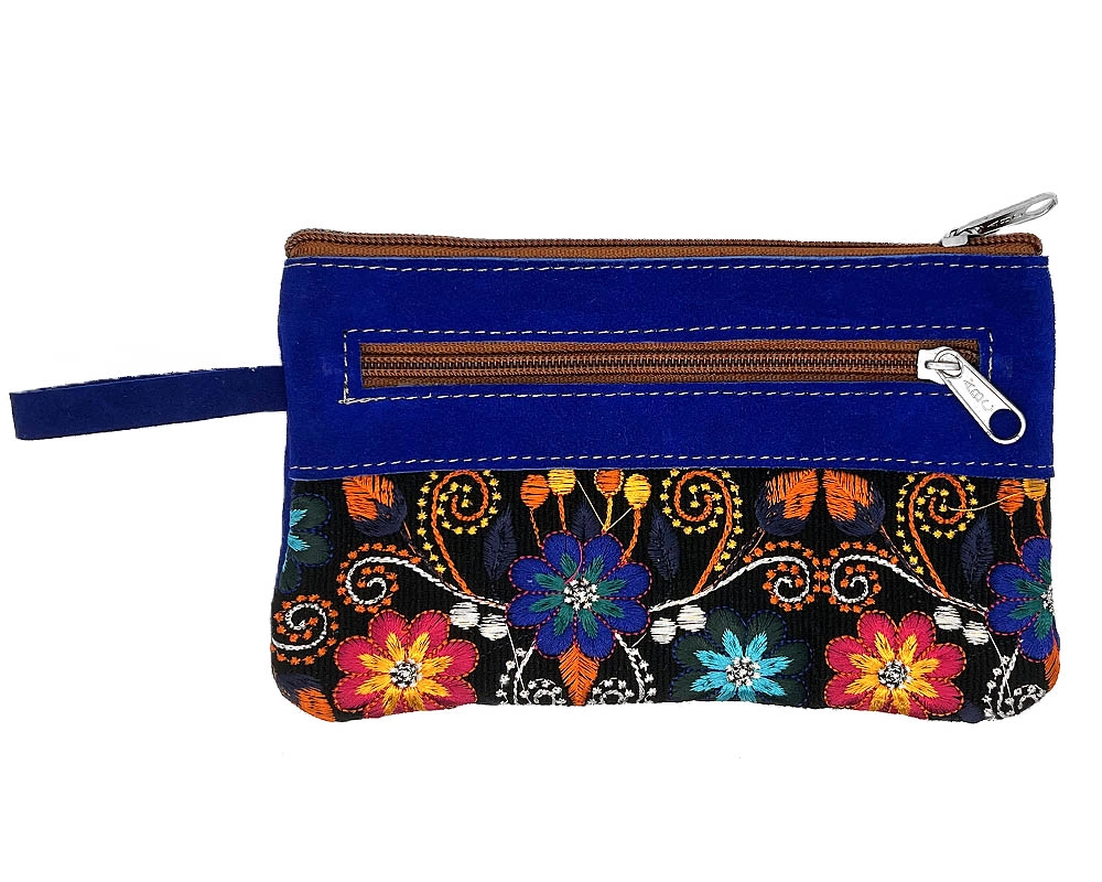 Embroidered Floral Suede Wristlet