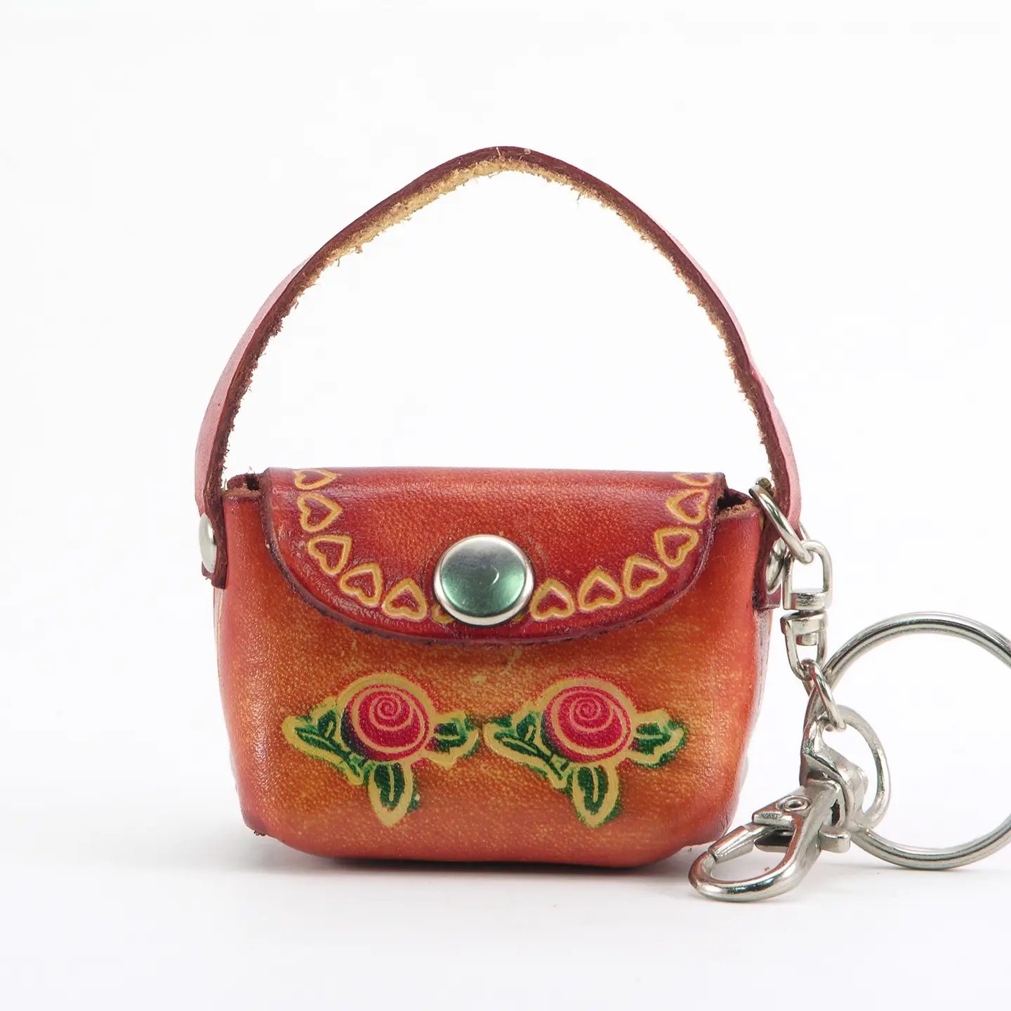 Leather Keychain Mini Purse w/ Roses