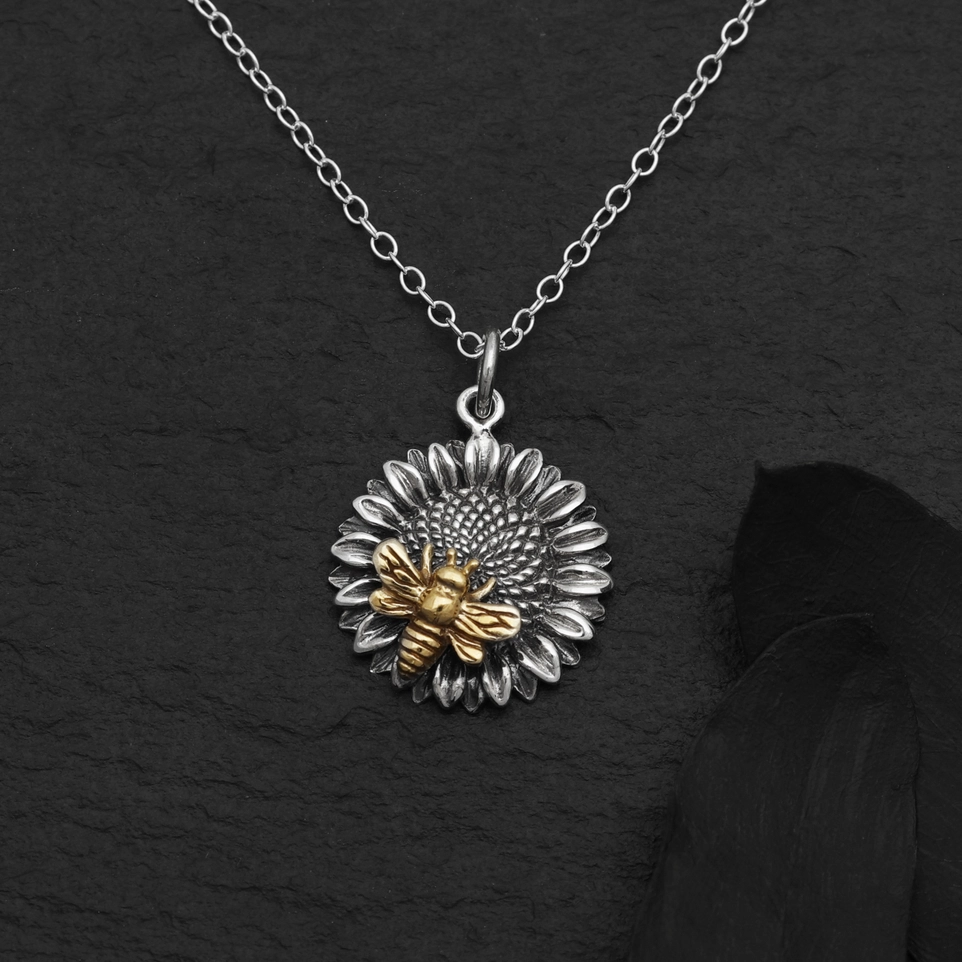 Sunflower Bronze Bee Necklace