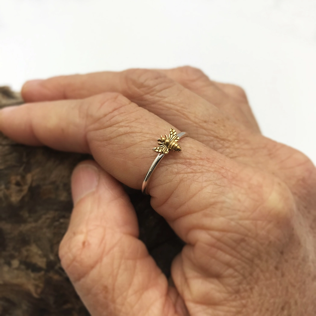 Tiny Bronze Bee Ring Sterling