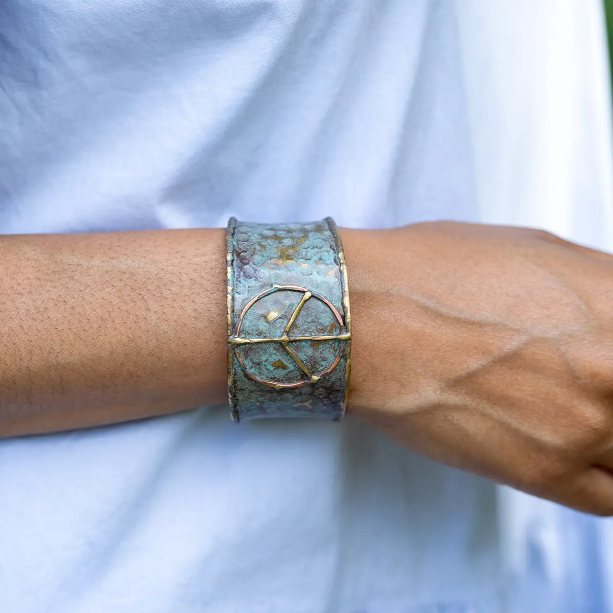 Peace Sign Brass Patina Cuff Bracelet