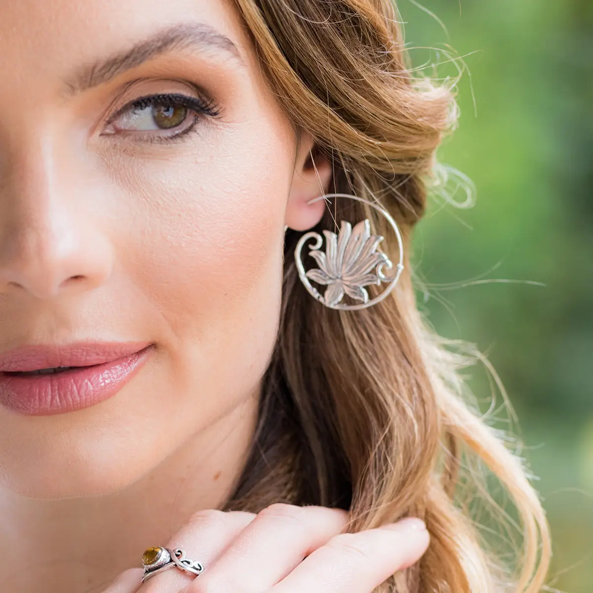 Open Hoop Earrings Lotus Silver