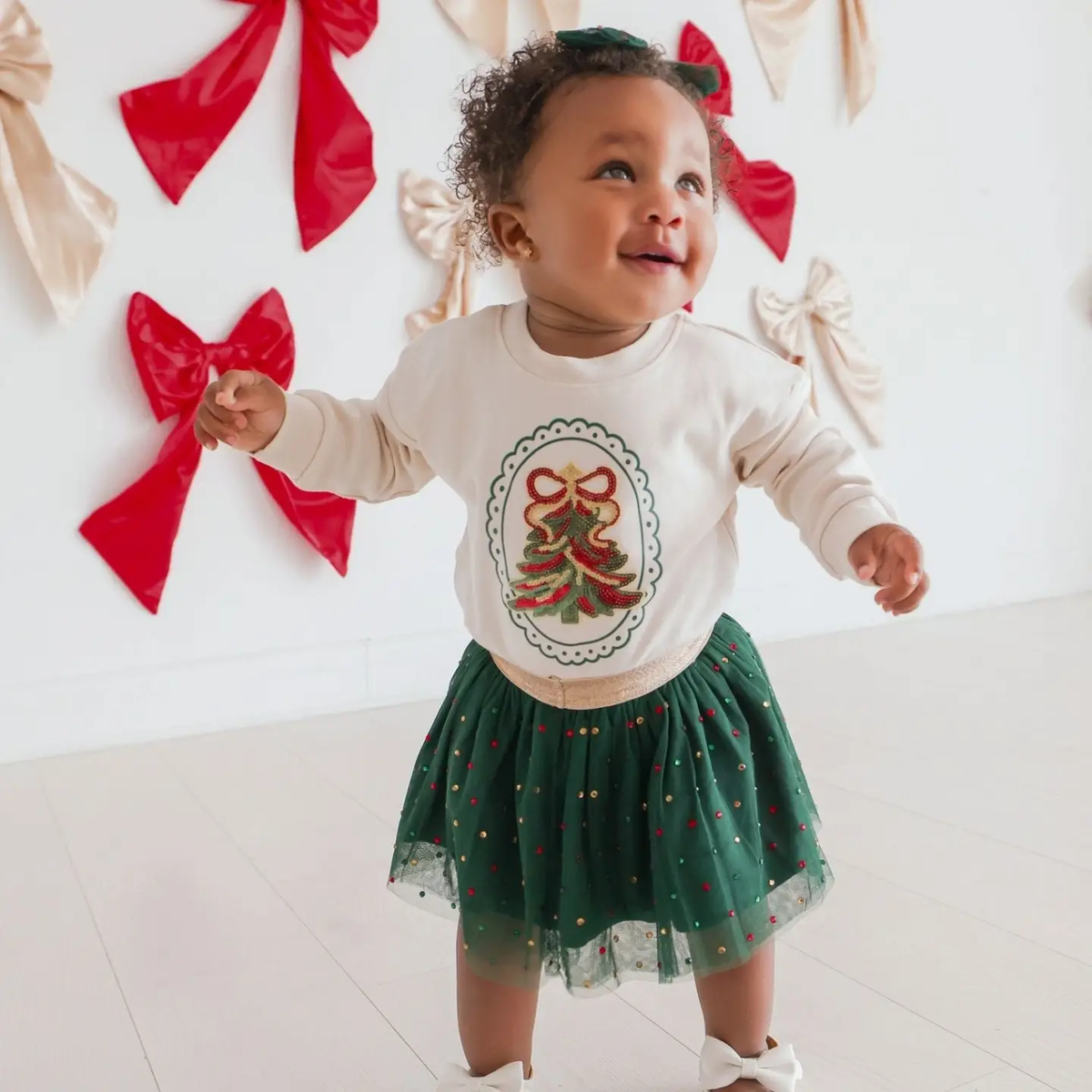 Baby Christmas Emerald Tulle Bow Headband
