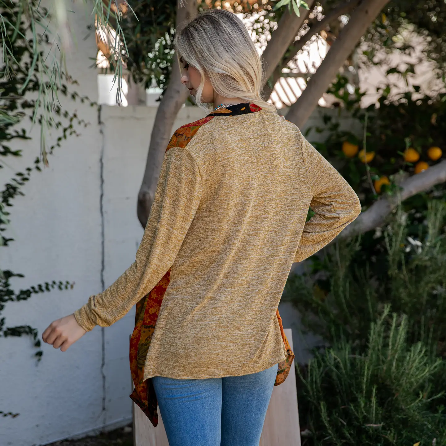 Georgette Paneling Knit Kimono Shrug