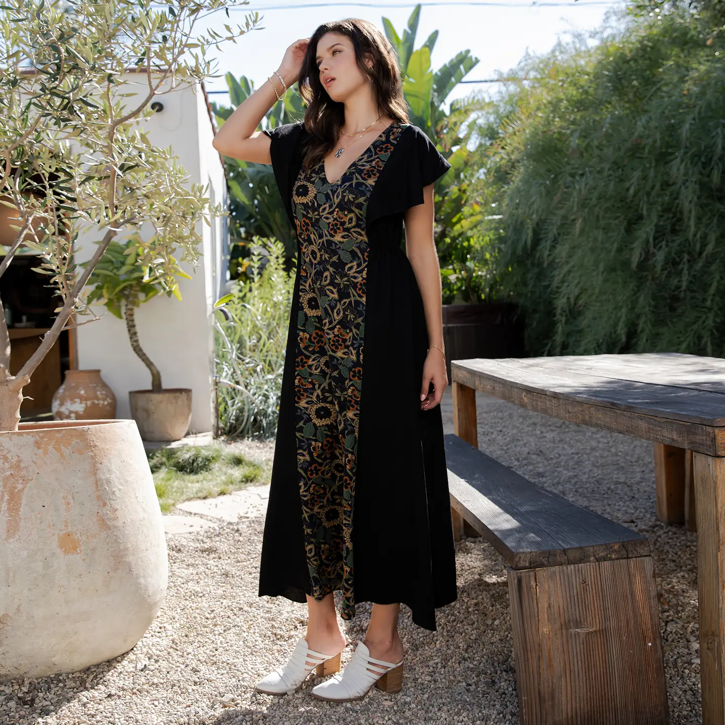 Boho Knit Dress Floral Panel