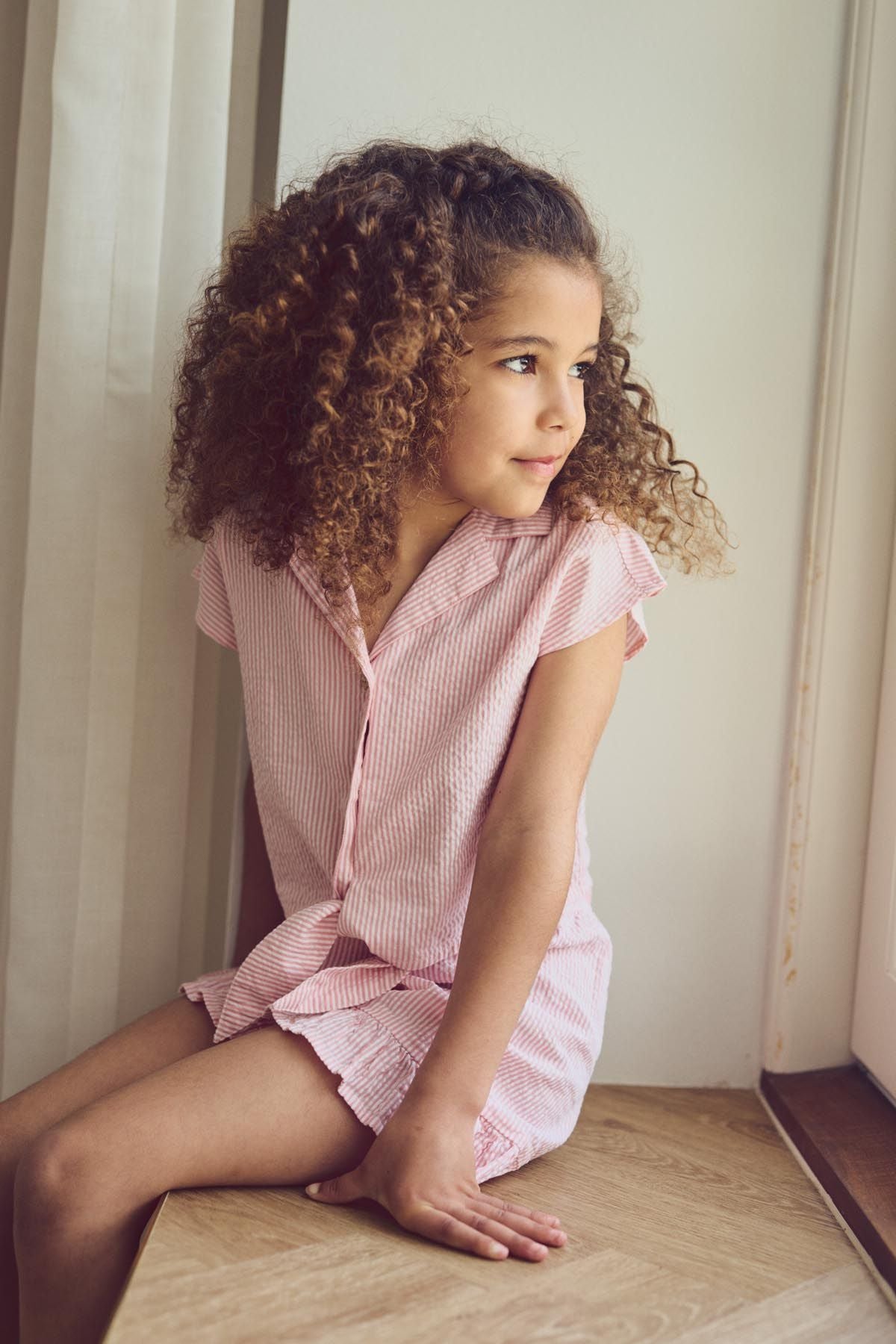 Girls Seersucker Stripe Crop Shirt