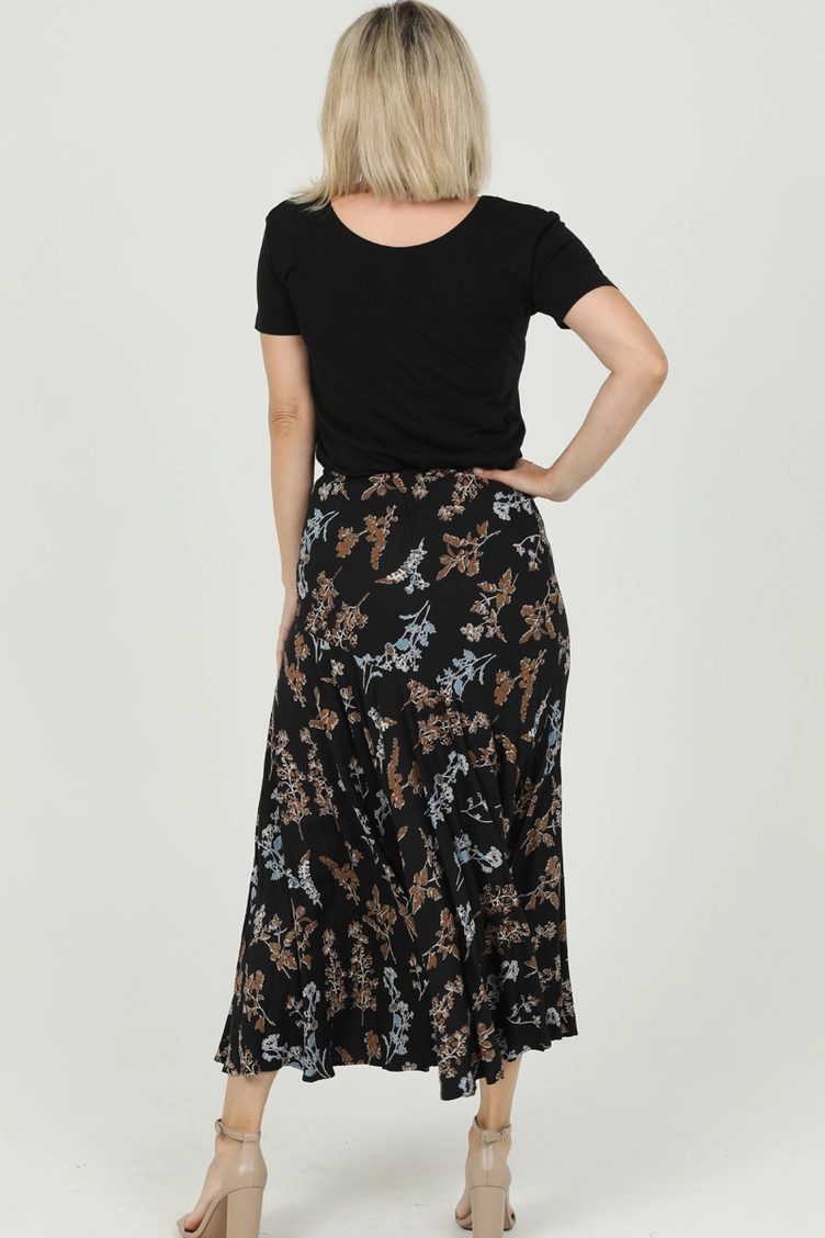 Black Floral Print Skirt