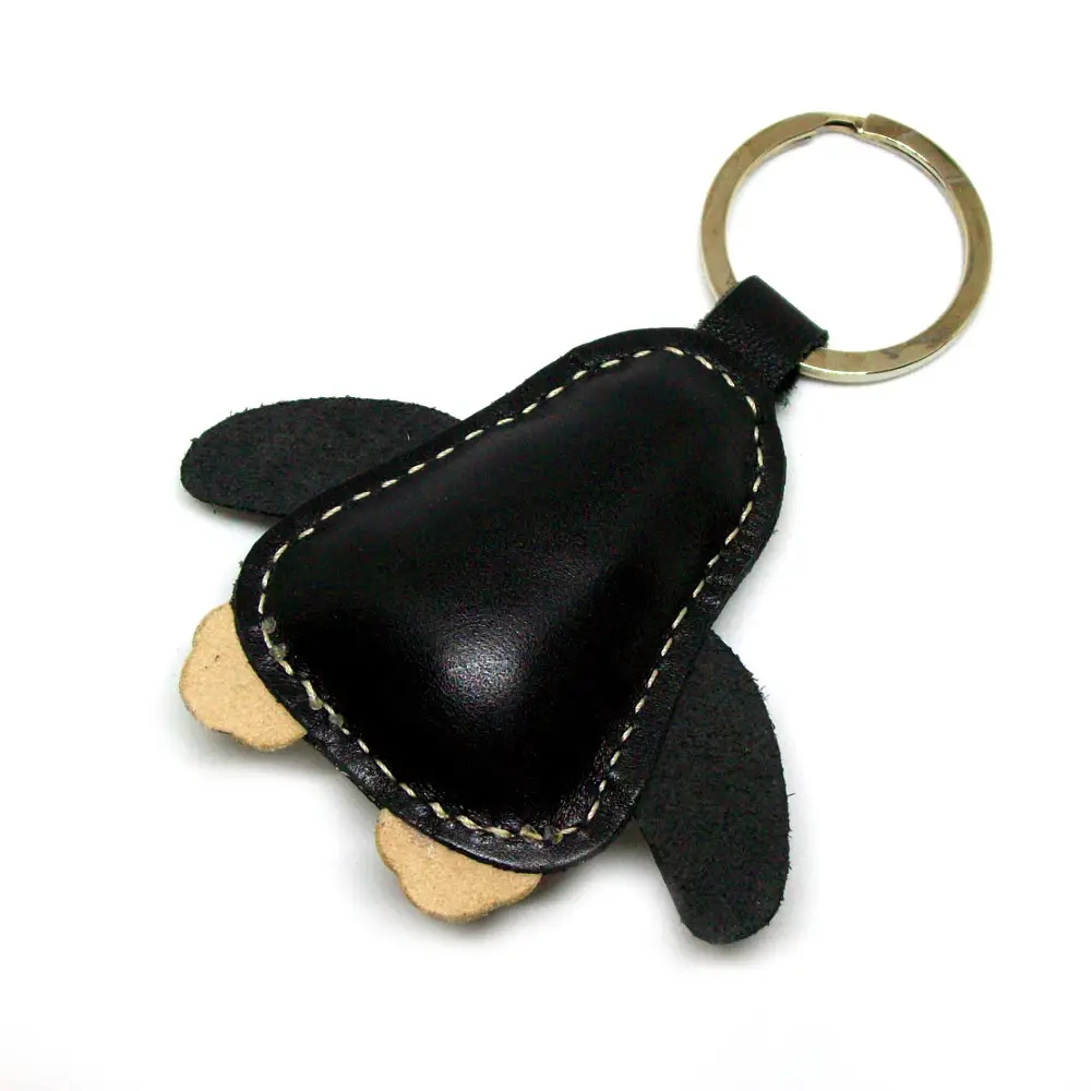 Cute Penguin Leather Keychain