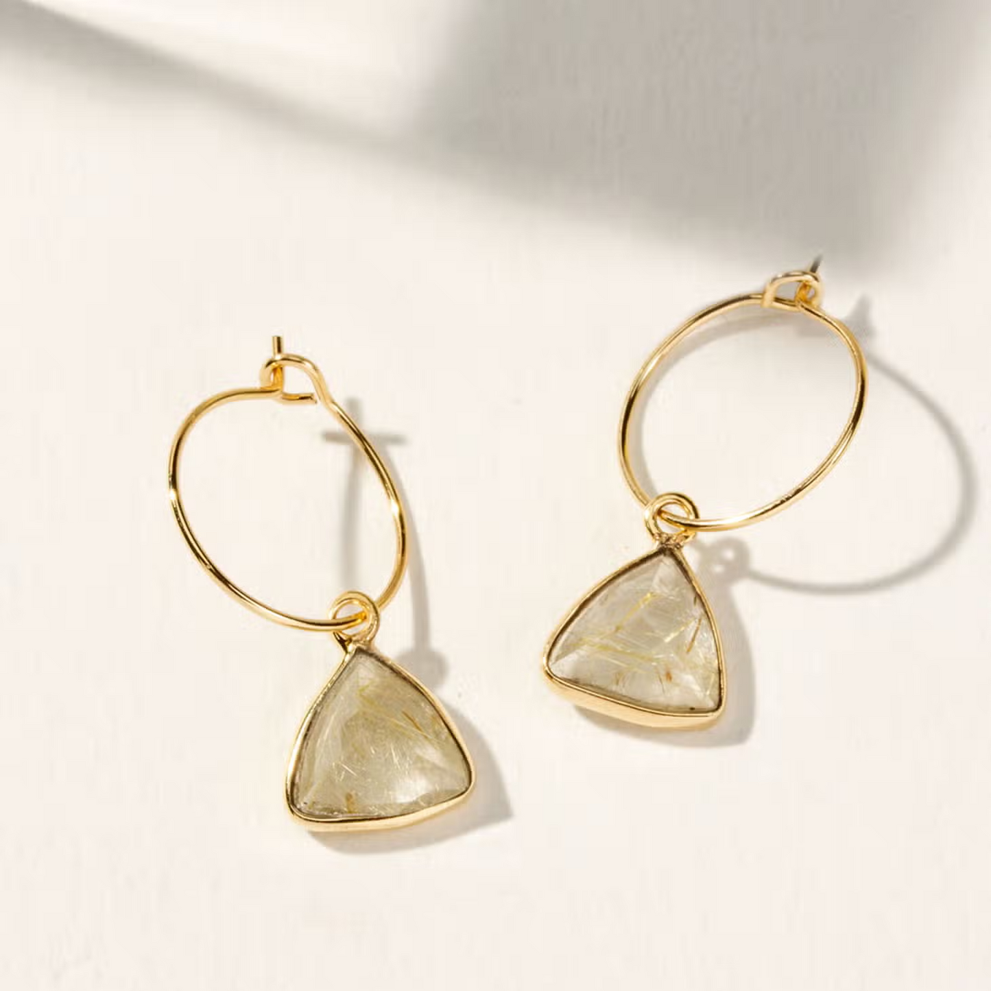 Mini Triangle Hoop Earrings - Rutilated Quartz