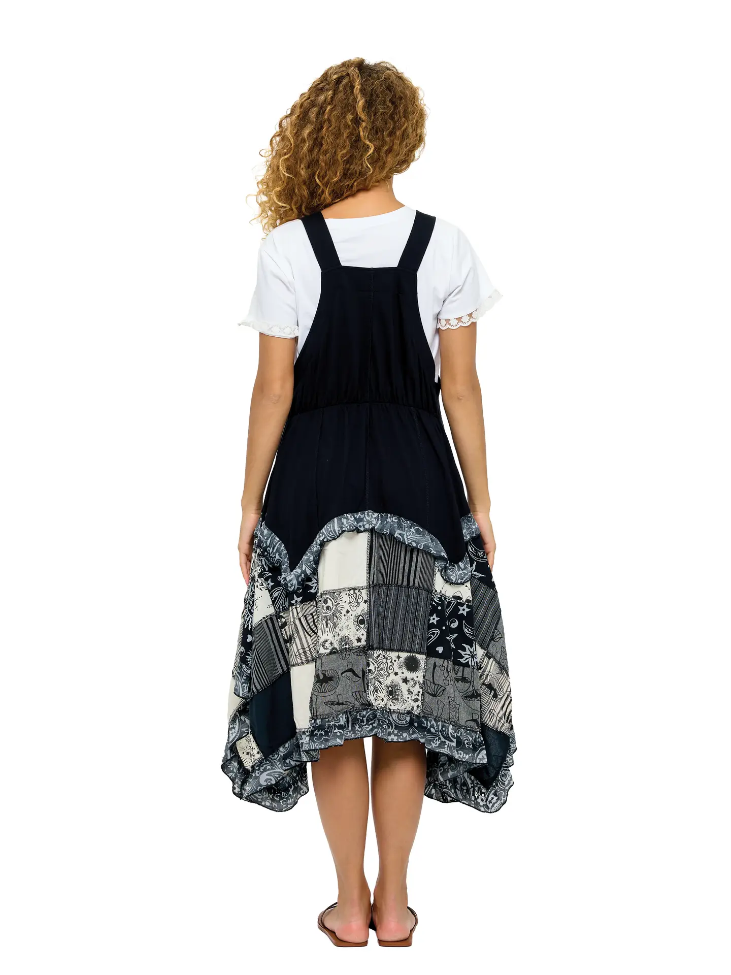 Hippie Print Patch Overall Dress