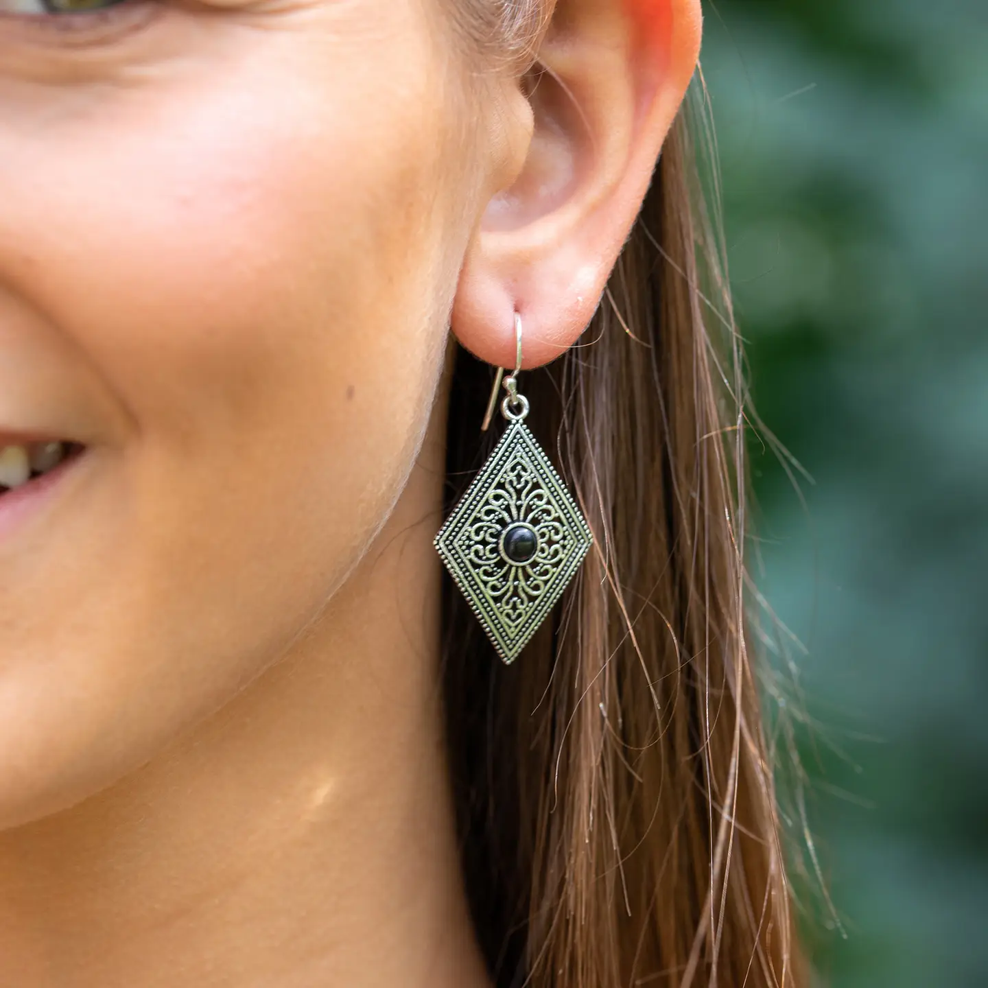 Tanvi Filigree Diamond Earrings - Black Onyx