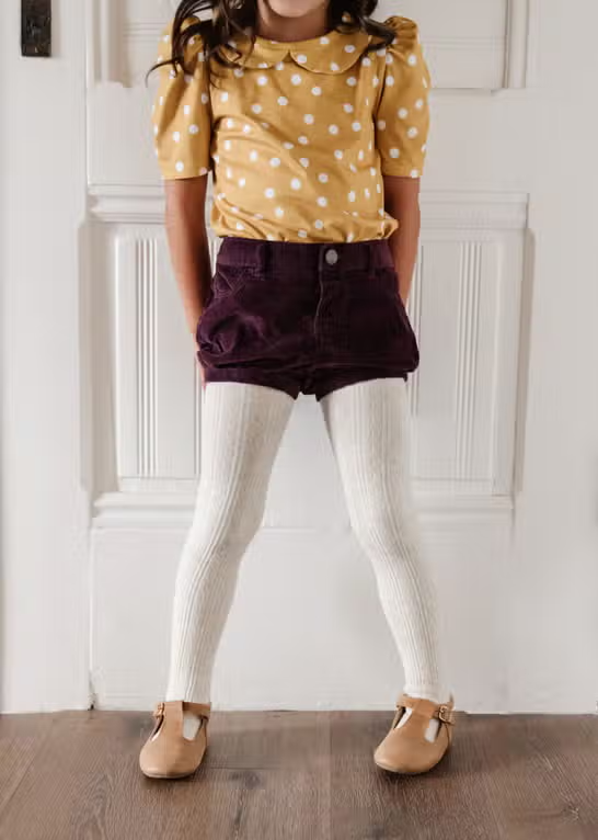Girls Cable Knit Tights - Heather Ivory