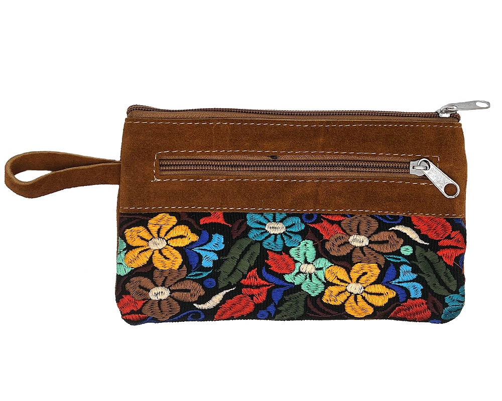 Embroidered Floral Suede Wristlet