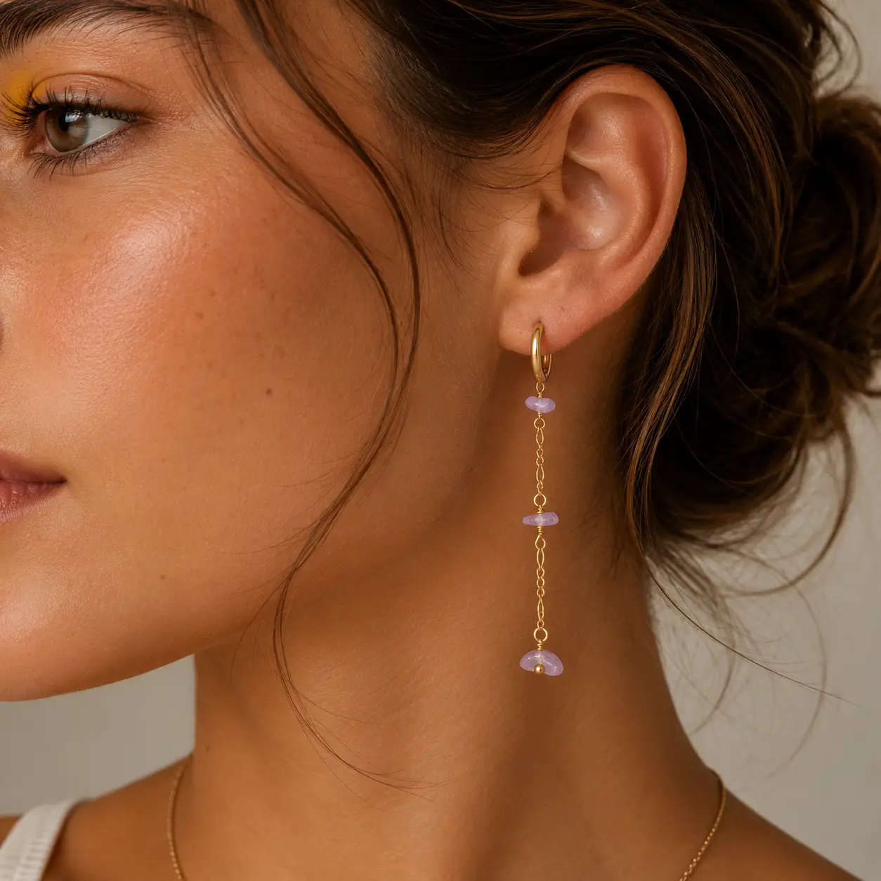 Raw Lilac Quartz Chain Drop Earrings