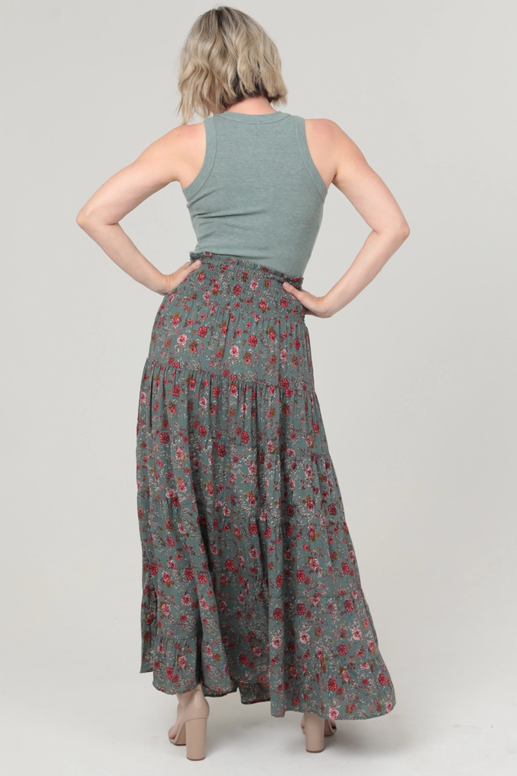 A Line Floral Print Maxi Skirt