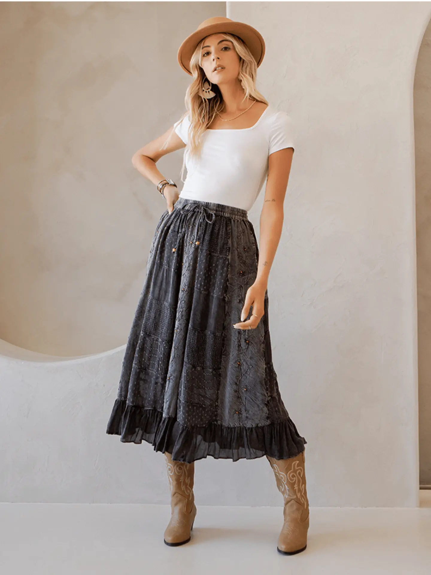 Embroidered Patchwork Skirt