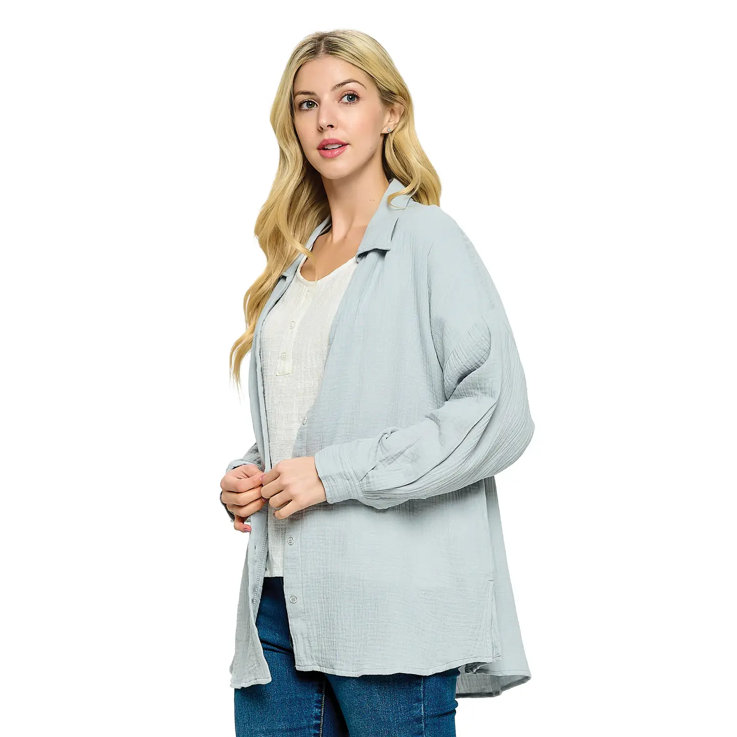 Crinkle Cotton Button Down Top
