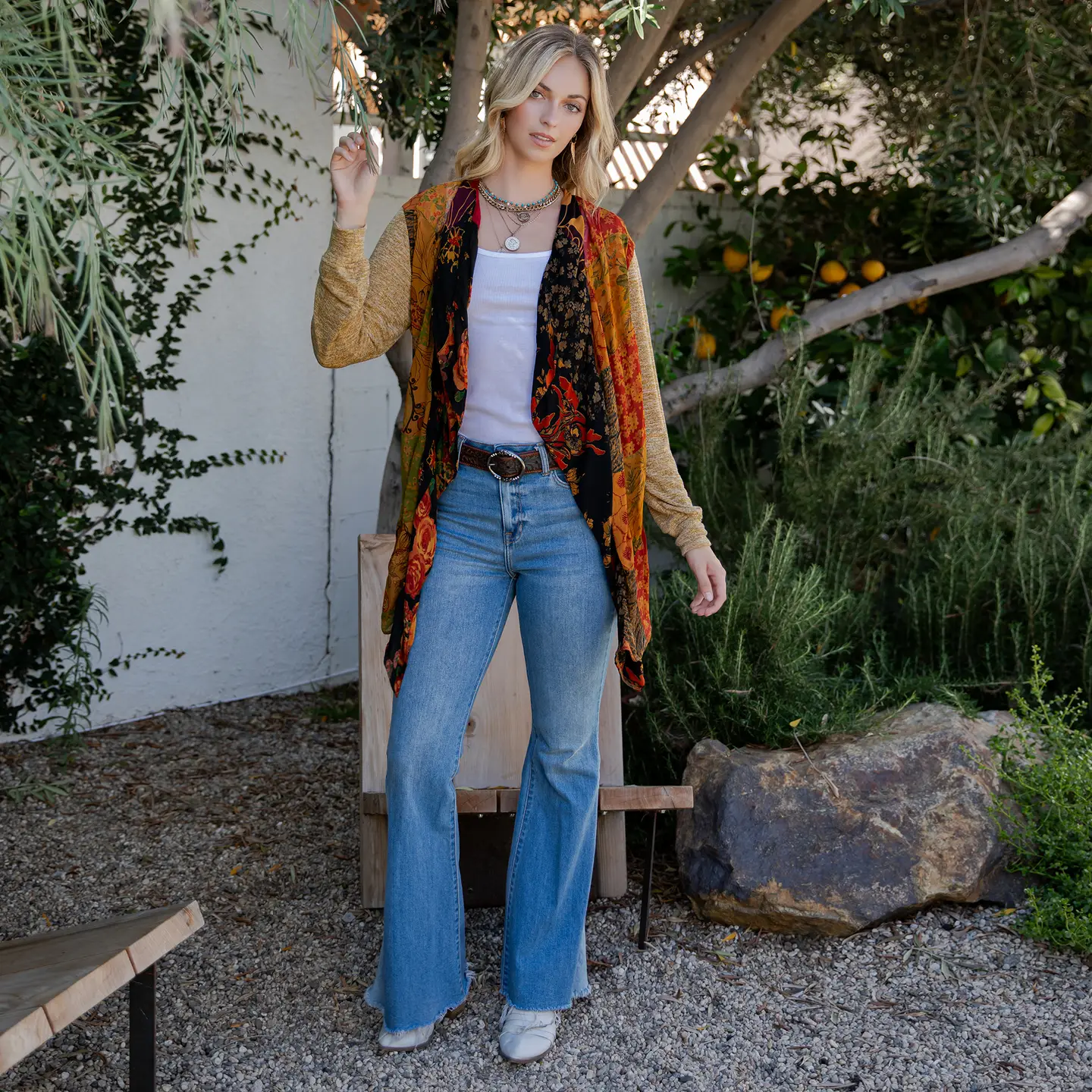 Georgette Paneling Knit Kimono Shrug
