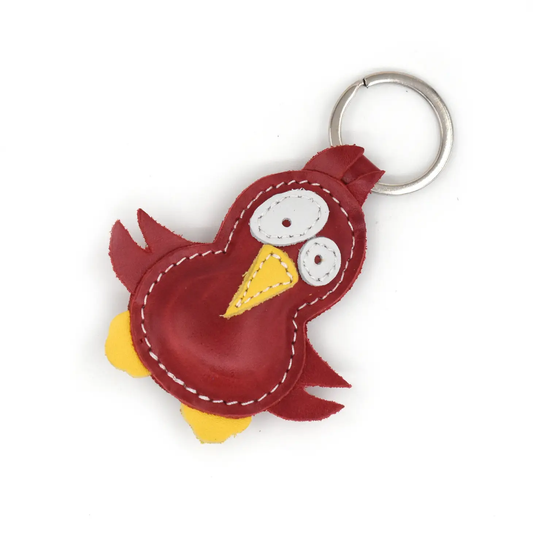 Little Red Bird Leather Keychain