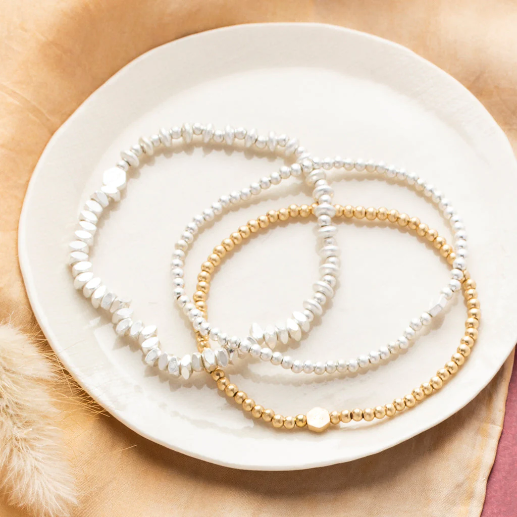 Mini Metal Mixed Stacking Bracelet Silver