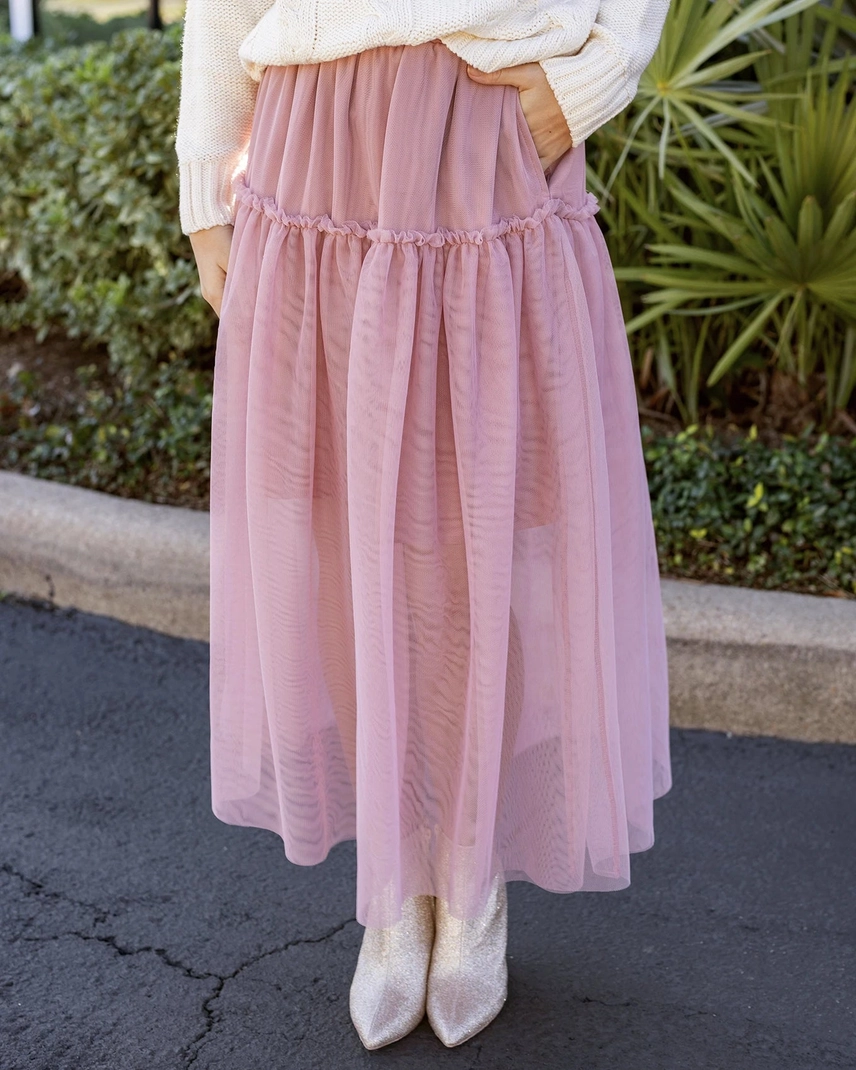Mesh Tiered Maxi Skirt