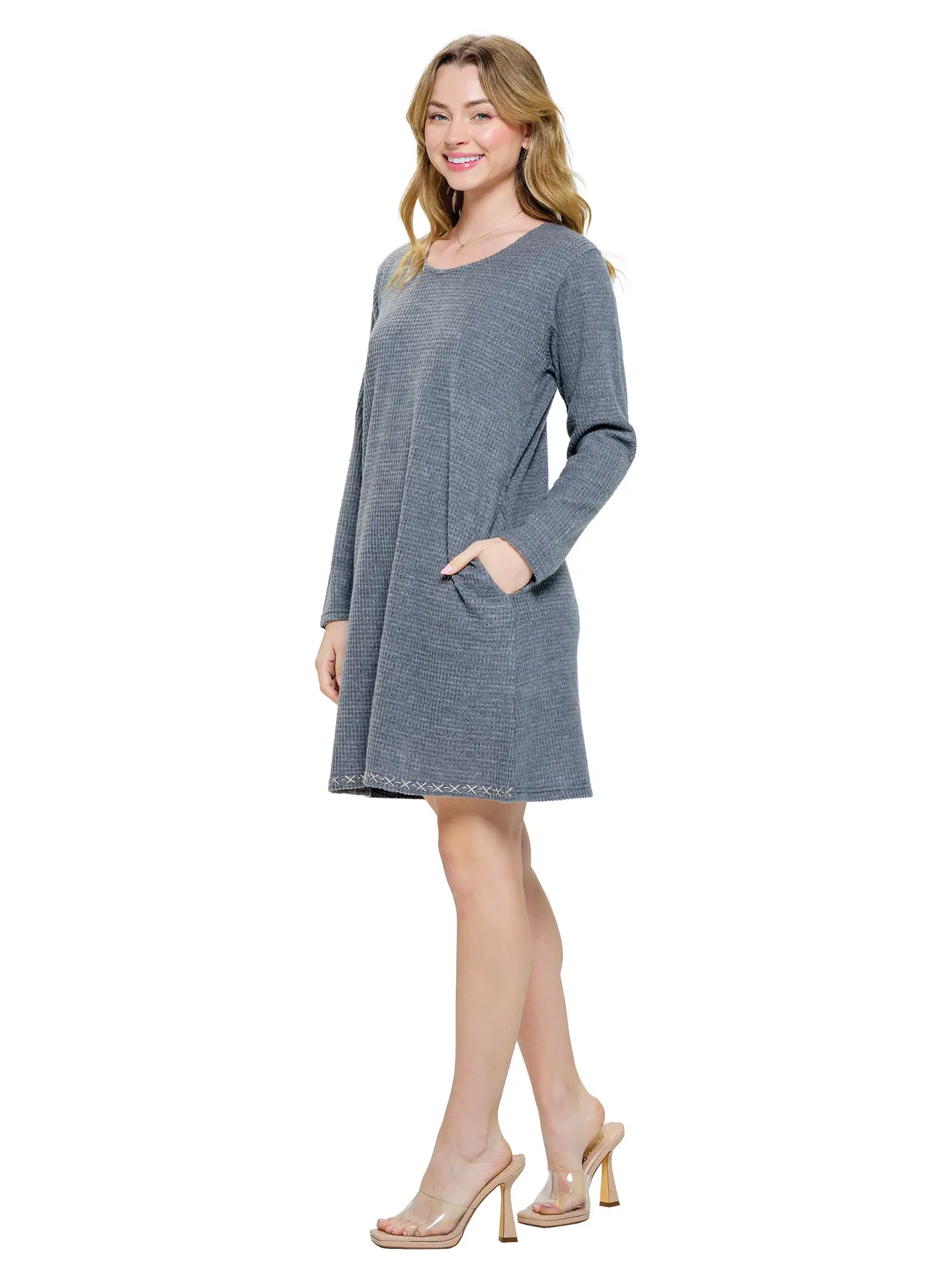 Cozy Ribbed Hand Stitch Accents Dress