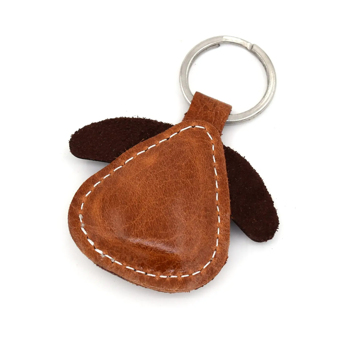 Brown Dog Head Leather Keychain