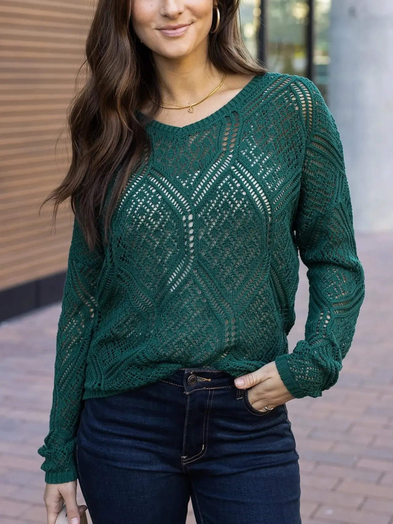 V-Neck Pointelle Sweater