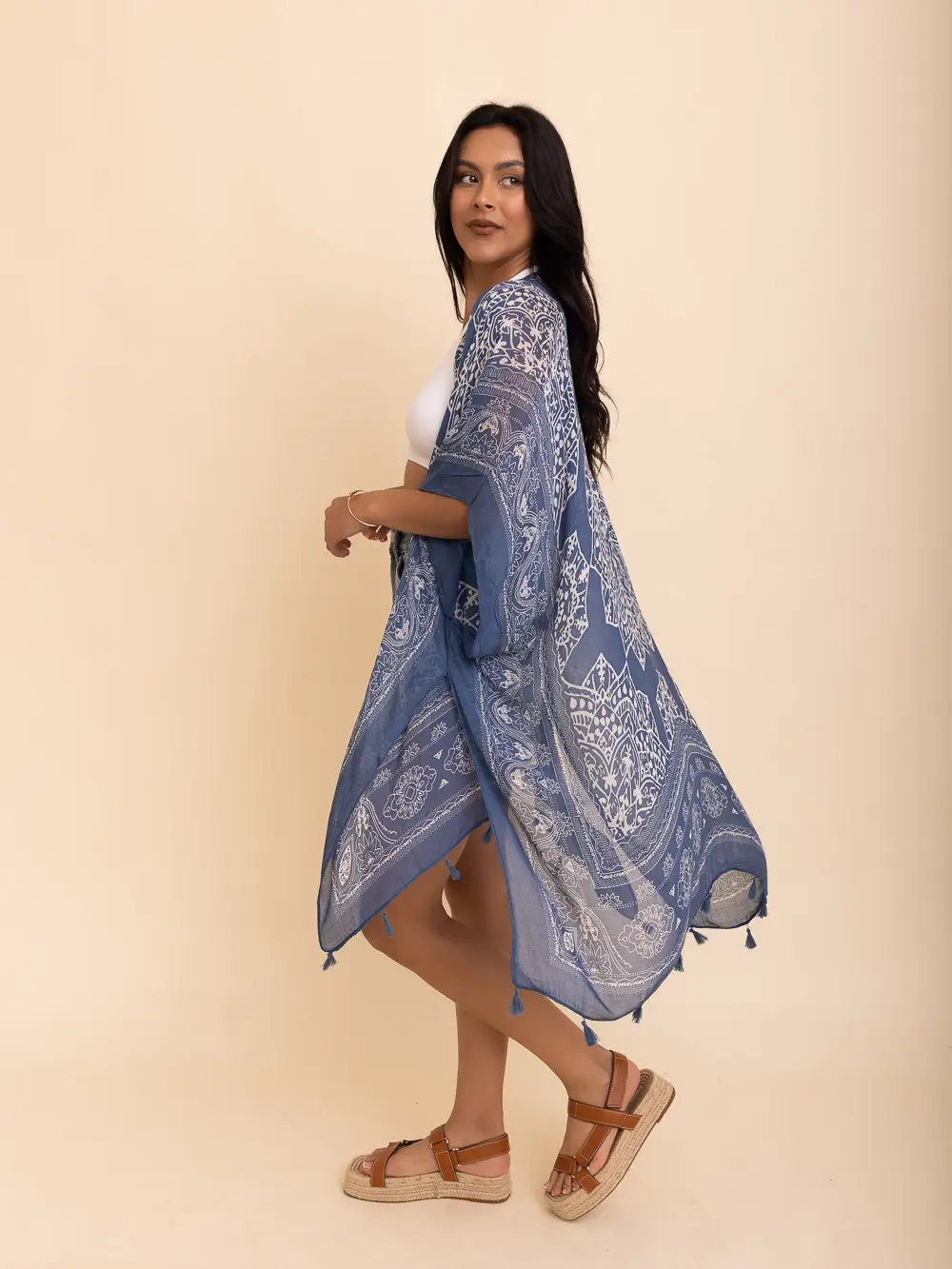 Lightweight Mandala Kimono With Tassels