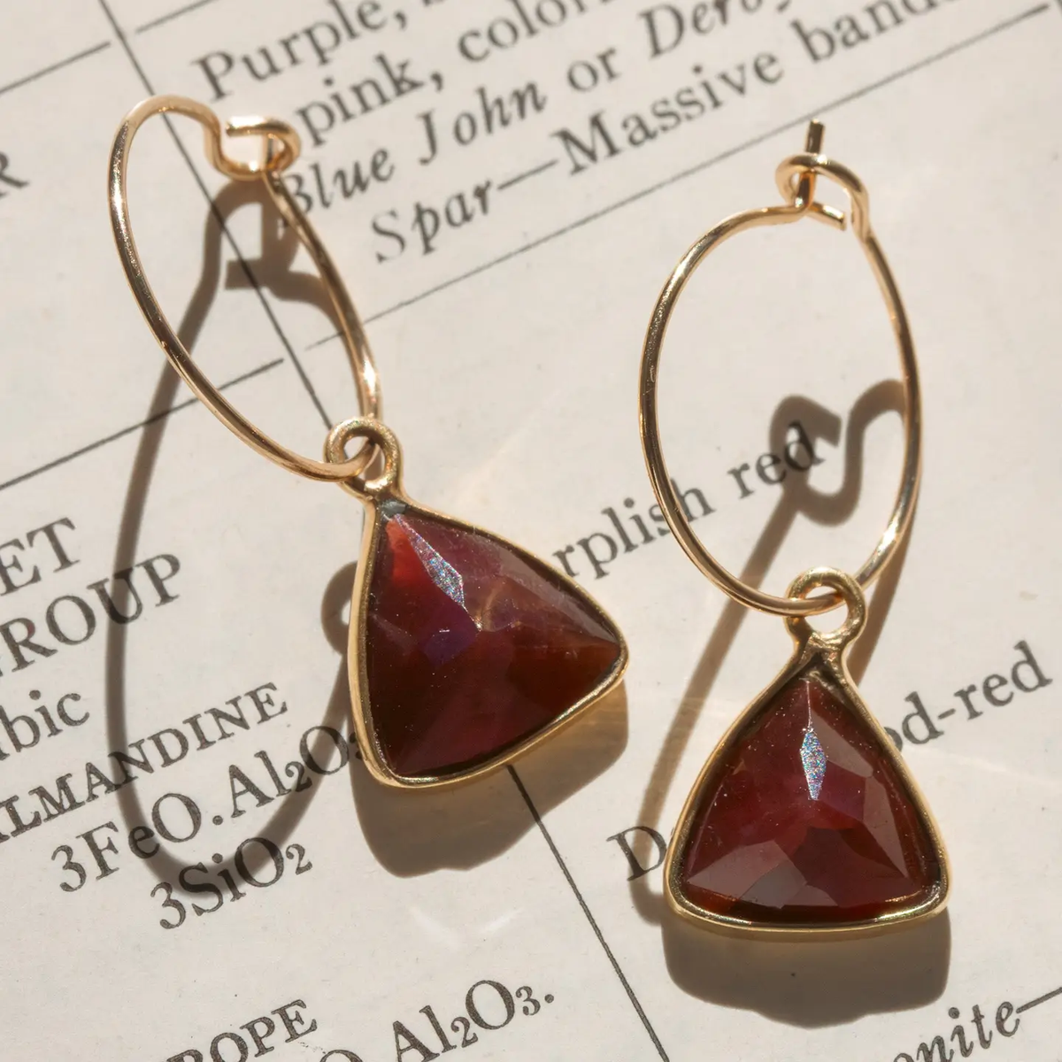 Mini Triangle Hoop Earrings - Garnet