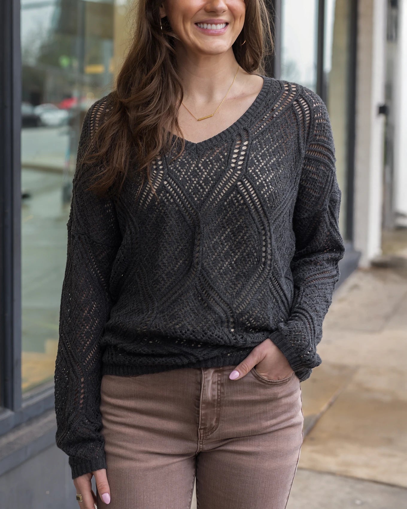 V-Neck Pointelle Sweater